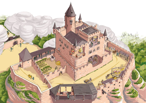 Illustration d’un château fort au Moyen-Age